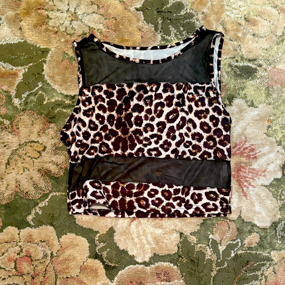 Leopard Print Mesh Panel Top